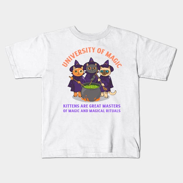 University of Magic / Kittens are great masters of magic / Halloween Kids T-Shirt by Vladimir Zevenckih